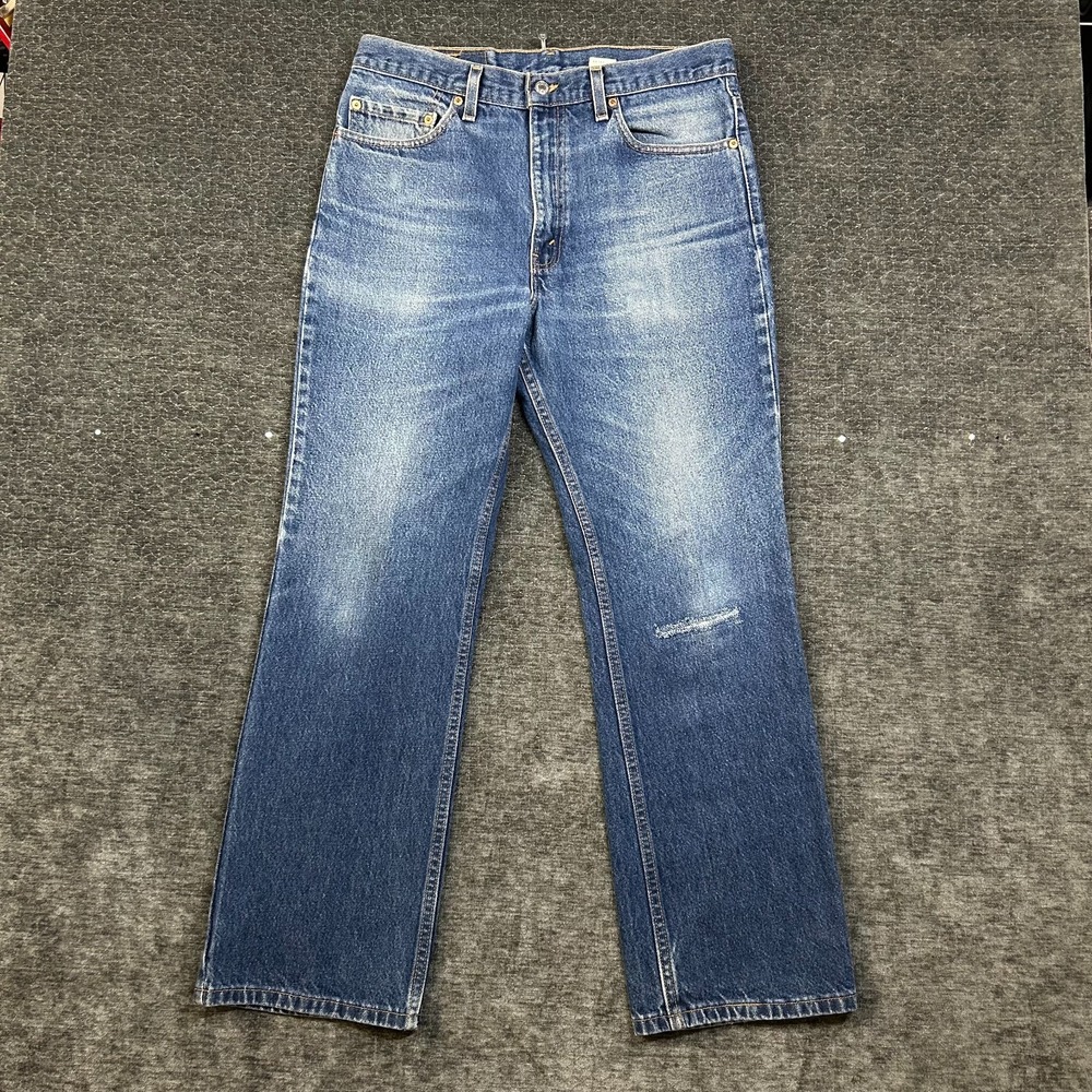 Vintage Levi's 517 Bootcut Jeans Men's Blue Denim Distressed USA Made - 35X32